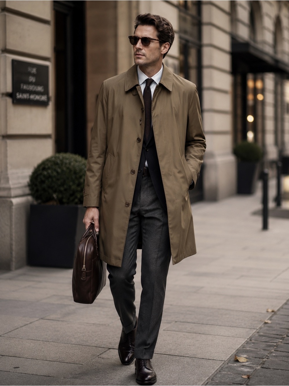 LONDON FOG All Season Men's Classic Mocha Brown Single-Breasted Trench Coat 40